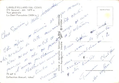 Lanslevillard-Val-Cenis — Ogólny widok Dent Parrachée i wysokiej zamarzniętej platformy — Wydawnictwo SPADEM — Rewers