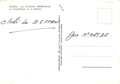 Le Cateau-Cambrésis — Place du Marché e Beffroi — Edições H. Fournier, Drancy — Verso