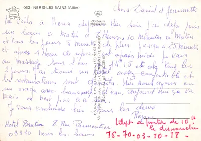 Neris-les-Bains — fontein en tuin — Éditions AS Delcoëtillard — Achterkant