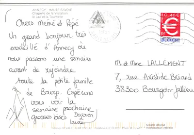 Annecy — vista panorâmica com a capela da Visitação e o lago — Edições REVALP-ALBERTVILLE — Verso