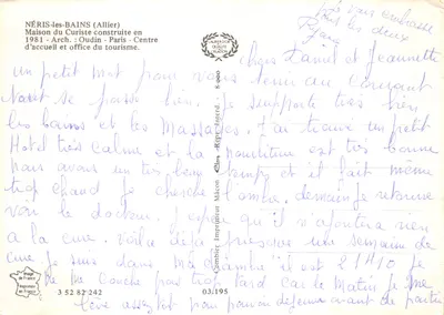 Néris-les-Bains — Kurhuis, modern gebouw met tuin — Drukkerij Combier, n° 3 528 242 — Achterkant