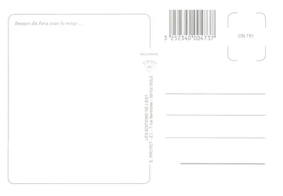 Amities du Jura — Les Pistes, Les Jouvençelles, Les Rousses, La Dole, Chalet enneigé, Lamoura, Bois d'Amont, Prémanon — Wydawca: E. PROTET — Rewers