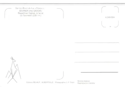 Levrière — vista panorâmica do lago e das montanhas — Éditions REVALP, Albertville, n° 4.249.004 — Verso