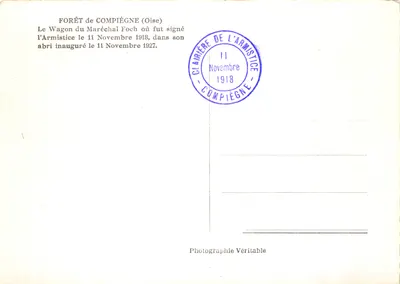Wagon van generaal Foch — Schuilplaats van de ondertekening van het Armistice — Authentieke foto — Achterkant