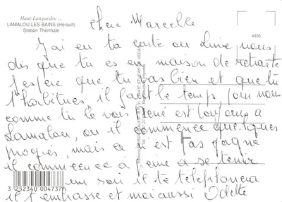 Lamalou-les-Bains — widok panoramiczny z kasynem, fontanną i kwiatami — Wydawnictwo Méridionales — Rewers