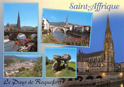 Saint-Affrique — vista panorâmica com igreja, ponte, dolmen e vista aérea — editor impressor não visível