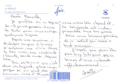 Le Pradet — vue de la plage des Bonnettes — éditeur Aris — Verso