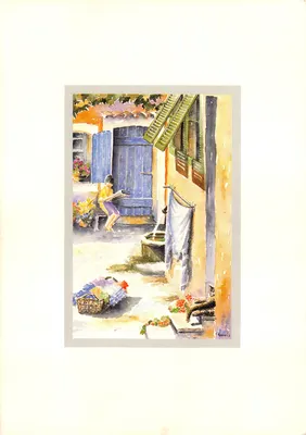 Cena de rua — vista geral de uma praça com pessoas e flores — editor Seppim édition, n° 42.04.4197