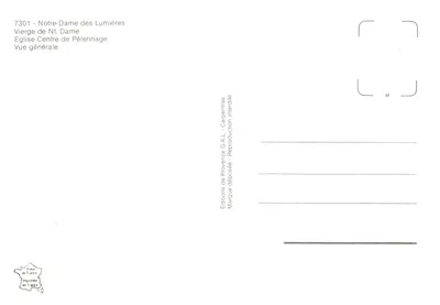 Notre-Dame de Lumières — statua Matki Bożej otoczona muszlowymi piersi i kościołem — Éditions de Provence G.A.L. - Carpentras — Rewers