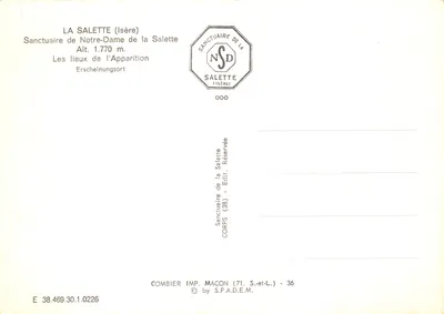 Santuário de Nossa Senhora da Salette — editor COMBIBIER IMP. MACON (71. S.-et-L.) — Verso
