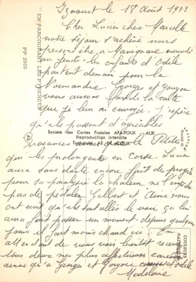 Percorrendo le Alpi Pyrenei — Montagne, laghi e pascoli in collage — Società delle Carte Postali APA-POUX, ALBI — Verso