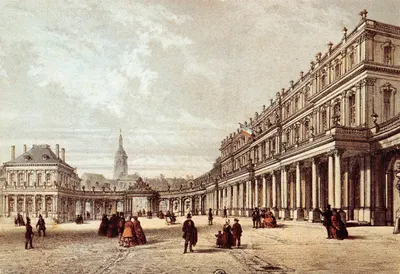 Nancy — Palais du gouvernement et l'hémicycle de la Carrière, avec l'église Saint-Epvre (lithographie du Second Empire) — Éditions ESTEL
