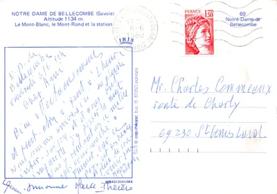 Notre-Dame-de-Bellecombe — widok na Mont-Blanc i Mont-Rond — wydawca IRIS — Rewers