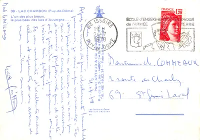 Jezioro Chambon — widok na jezioro z skałami i górami na tle — Éditions Pierre Artaud & Cie, n°38 — Rewers