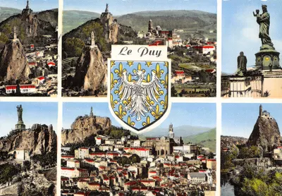 Le Puy — Vue générale, Rochers St-Michel et statue de Notre-Dame de France — Cie des Arts Photomécaniques, Paris