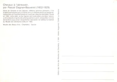 Caballos al abrevadero — pintura de Pascal Dagnan-Bouveret (1852-1929) — Edición de los Amigos de los Museos des Beaux-Arts de Chambéry — Reverso