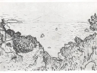 Vista da baía de Nápoles — desenho a tinta — editor 'Альбер Марке' (1873-1947), série n° 63