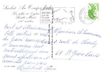 Sarlat (Dordogne) — vista panorâmica com a igreja Sainte-Marie — Éditions d'Art Yvon Jaurès — Verso