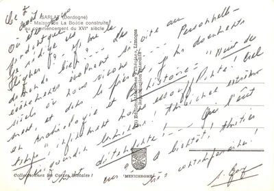 Sarlat (Dordogne) — Maison de La Boétie, édifice historique au commencement du XVIe siècle — Éditeur IRIS — Verso