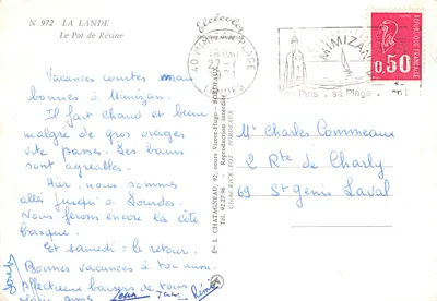 Le Pot de Résine — scène de récolte de résine sur un pin — Éditeur Elcée, N° 972 — Verso