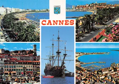 Cannes — vista panorâmica e porto com barco a vela — editor Les Editions Gilletta