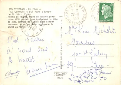 Poręcz kościoła — romański poręcz z XII wieku w Saint-Véran — Drukarnia CIMY — Rewers
