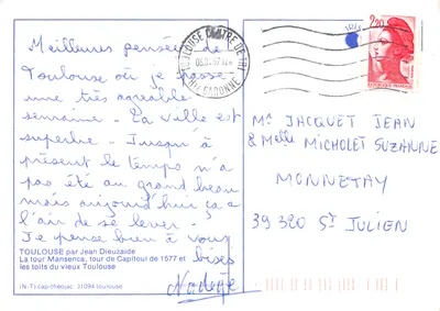 Toulouse — vue aérienne de la tour Mansenca et des toits — éditeur IRIS — Verso