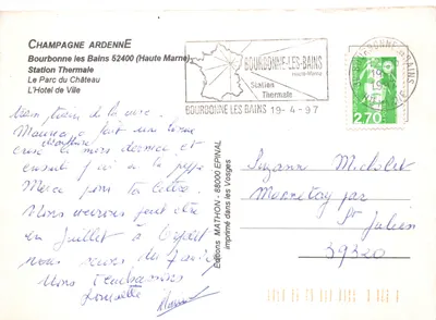 Bourbonne-les-Bains — vue du château à travers un portail — Éditions MATHON EPINAL — Verso