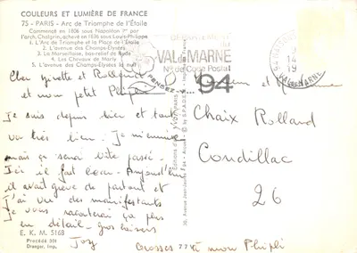 Arco do Triunfo — Paris — Editor: Editions Jean-Jaurès, n° 26 — Verso