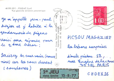 Figeac — vista geral aérea panorâmica — Sociedade das Cartas Postais APA-POUX — Verso