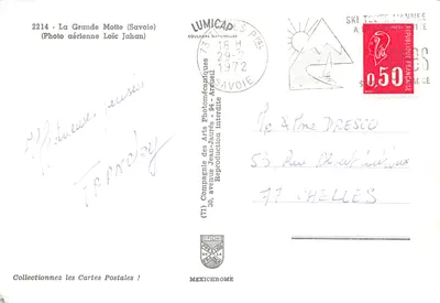 La Grande Motte (Savoie) — zimowy widok z lotu ptaka — wydawca IRIS — Rewers
