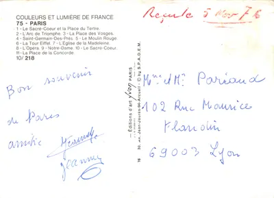 Paris — panoramische Ansicht in 11 Vignetten — Éditions d'art Yvon Arcueil — Rückseite