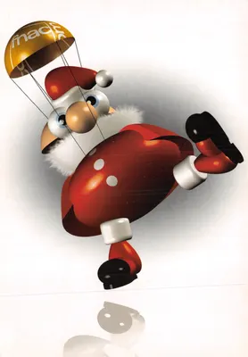 Papai Noel em paraquedas — ilustração publicitária — editor Fnac.com, número de série não visível