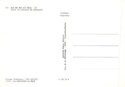 Rétails en costumes de cérémonie — Ile de Ré (Ch.-Mme - 17) — éditeur ARTAUD Prêtres, Carquefou-Nantes — Verso