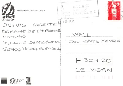 Le Maxi-Yacht « La Poste » — en pleine course à la voile — éditeur La Poste / Direction de la Communication — Verso
