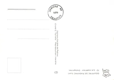 Gruta de Padirac — Lago superior — editor Editions Société de Padirac — Verso