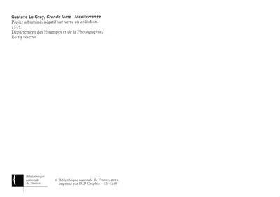 Wielka łama - Morze Śródziemne — fotografia Gustava Le Gray, negatyw na szkle koloidowym, 1857 — Wydrukowane przez IMP Graphic – CP 0218 — Rewers