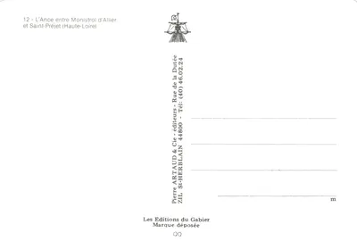 A Ance entre Monistrol d'Allier e Saint-Préjet — vista da rio entre rochedos — editor Pierre ARTAUD & Cie, St-Herblain — Verso