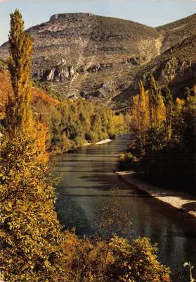 Gorges do Tarn — paisagem de outono dominada pelas ruínas do castelo de Castelos — Sociedade das Cartas Postais APA-POUX