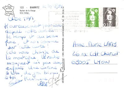Rocher da Virgem — vista das ondas e do farol — editor Thouand — Verso