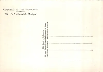 O Pavilhão da Música — Versailles — editor A. Leconte — Verso