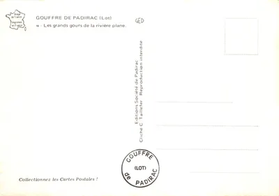 Gouffre de Padirac — vista interna con cascatella e passerella — Éditions C. Taillefer — Verso