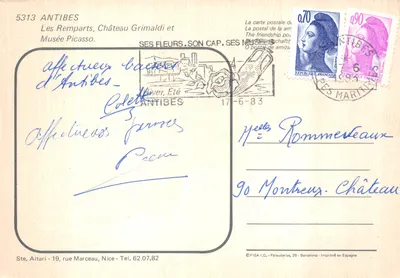 Antibes — Os Muros, Castelo Grimaldi e Museu Picasso — Impresso na Espanha, n° 5313 — Verso