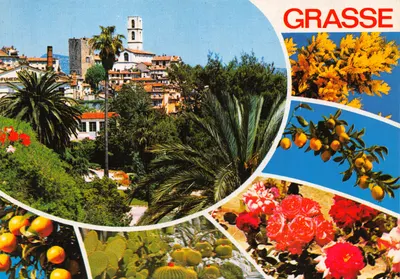 Grasse — vista panorâmica com edifício religioso e jardins — Les Editions Gilletta, G 30
