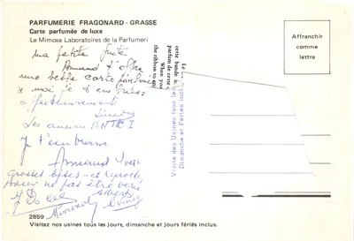 Grasse - 06 — Parfumeria Fragonard, vista das fábricas e do vilarejo — editor IMPRIMÉ SUR LA CARTE — Verso