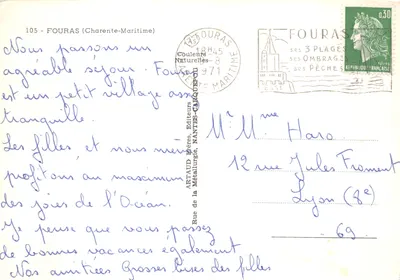 Fouras — widok panoramiczny z Grande Plage, Sémaphore, 'Baron Gourgaud' i Pointe de la Fumée — wydawca Couleurs Naturelles — Rewers