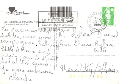 Les Sables d'Olonne — ogólny widok plaży i portu — wydawca ARTAUD Frères — Rewers