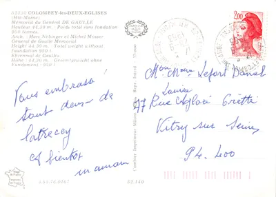 Mémorial du Général de Gaulle — Croix monumentale en bois — éditeur Cing — Verso