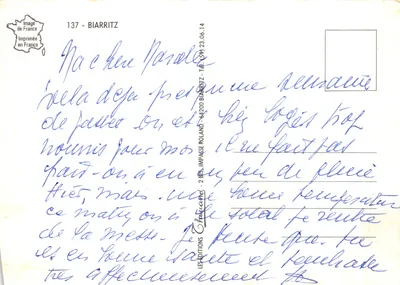 Biarritz — Rocher de la Vierge, Port des Pêcheurs, Le Basta, Plage et Casino — éditeur Chouand — Verso