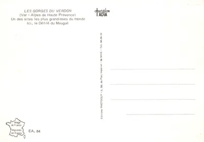 Les Gorges du Verdon — Défilé du Maugué — Wydawnictwo OSET COLOR ADIA — Rewers